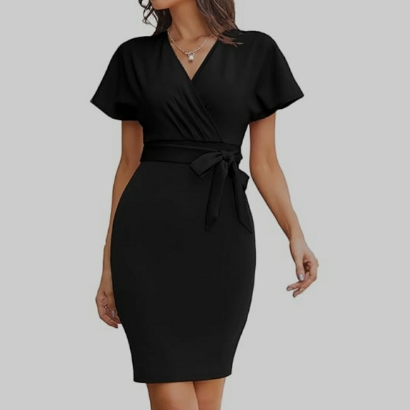 Grace Karin Dresses & Skirts - Grace Karin Black Faux Wrap Midi Dress Size 1X